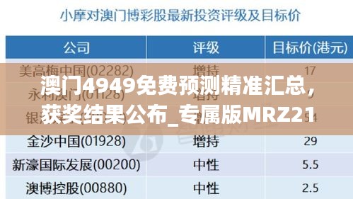 澳门4949免费预测精准汇总，获奖结果公布_专属版MRZ211.82