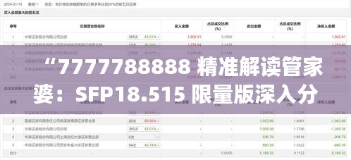 “7777788888 精准解读管家婆：SFP18.515 限量版深入分析”