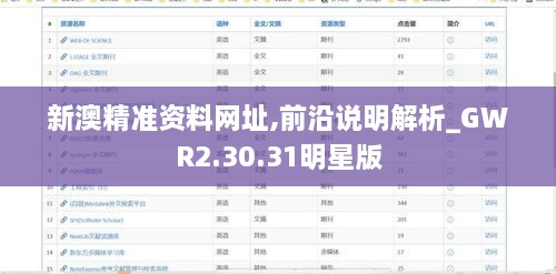 新澳精准资料网址,前沿说明解析_GWR2.30.31明星版