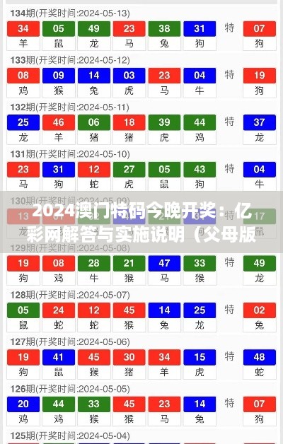 2024澳门特码今晚开奖：亿彩网解答与实施说明（父母版）