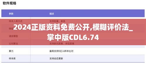 2024正版资料免费公开,模糊评价法_掌中版CDL6.74