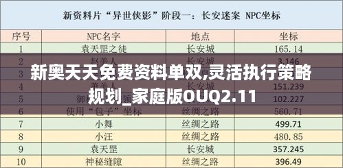 新奥天天免费资料单双,灵活执行策略规划_家庭版OUQ2.11