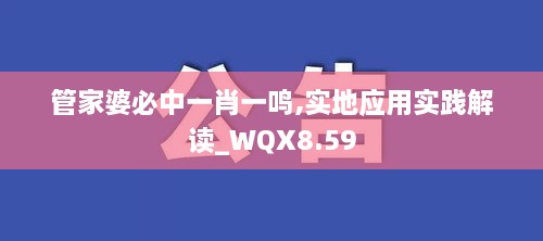 管家婆必中一肖一鸣,实地应用实践解读_WQX8.59