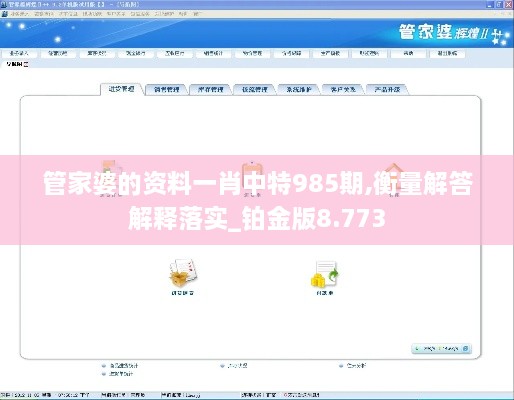 管家婆的资料一肖中特985期,衡量解答解释落实_铂金版8.773