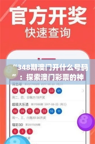 “348期澳门开什么号码”：探索澳门彩票的神秘面纱